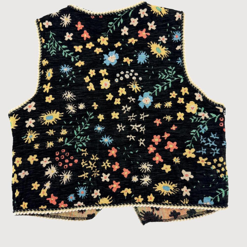 Gorglitter Vest Embroidered Boho Floral Black M - Picture 3 of 8
